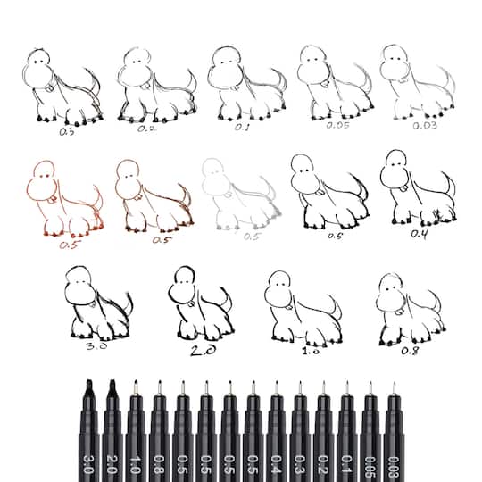 Pentel Arts® Pointliner™ Black 5 Piece Pen Set